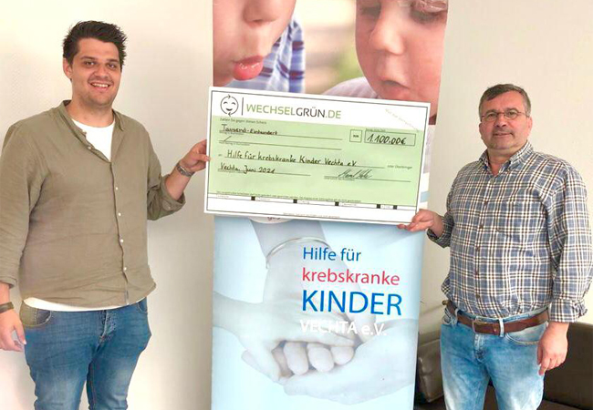 WechselGrün spendet 1100 Euro an Hilfe für krebskranke Kinder e.V. Vechta