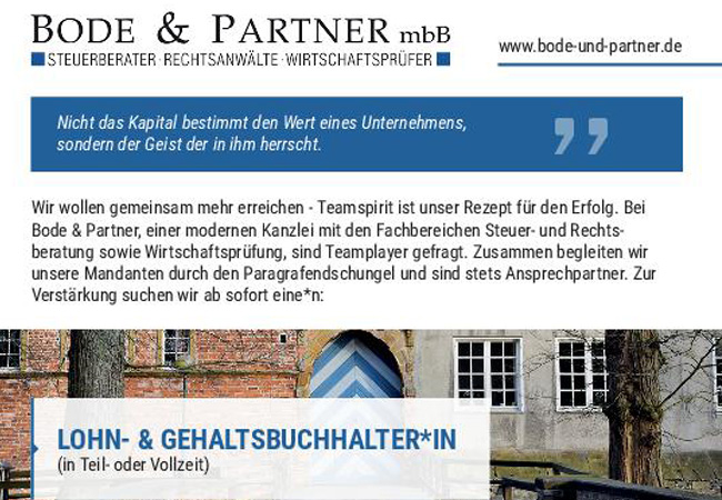 Kanzlei Bode & Partner sucht Lohn- & Gehaltsbuchhalter*in