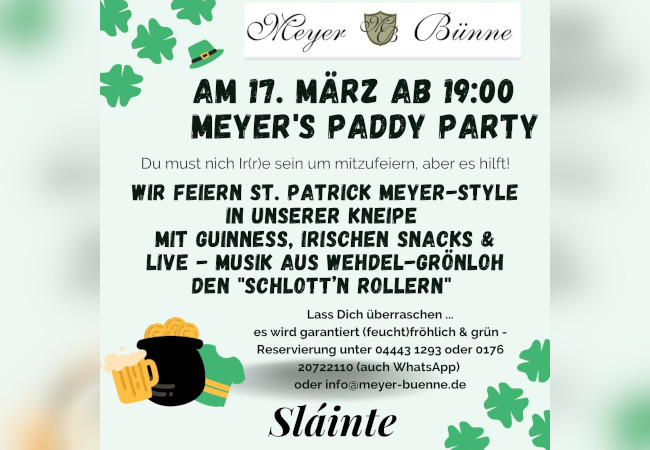Meyers Paddy Party am 17. März